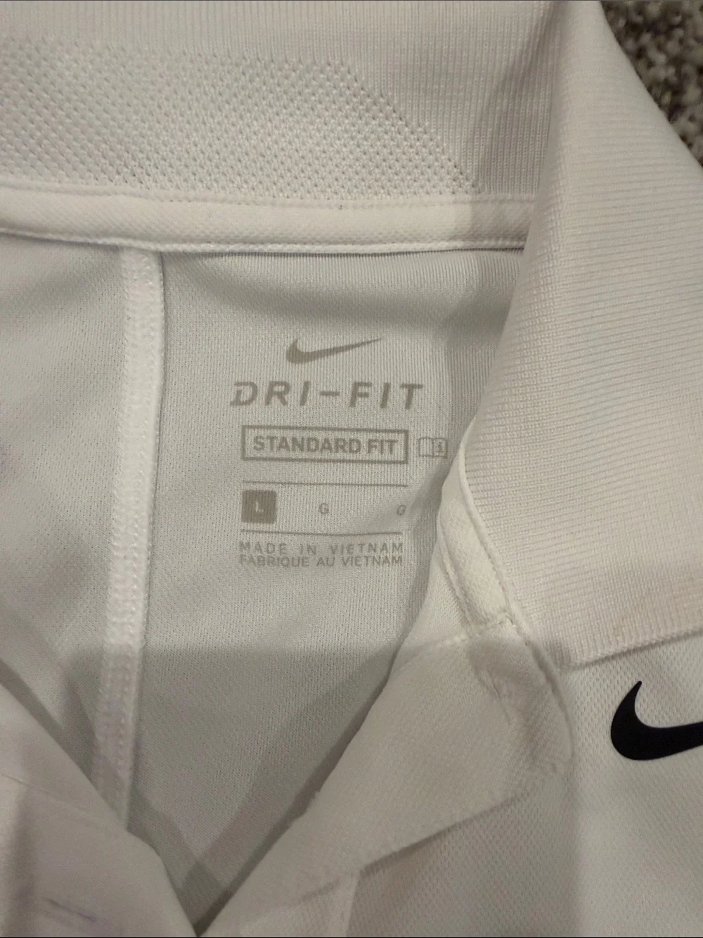 Nike White Polo with Black Trim and Swoosh Accent